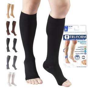 Truform 20-30 mmHg Compression Stockings for Men and Women, Knee High Length, Open Toe, Black, Large
