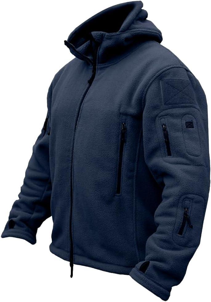 ReFire Gear - Chamarra de velln con capucha para hombre - Clida chaqueta militar, tctica y deportiva (Azul marino oscuro) XXL