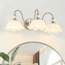 Brushed Nickel 3-Light Bathroom Vanity Light with Floral White Glass Shades, Brushed Nickel Wall Mount Lighting for Bathroom, Dressing Table