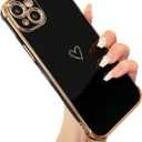 ZTOFERA Designed for iPhone 13 6.1 inch Case, Cute Plating Edge Love Hearts Pattern with Camera Lens Protection Phone Cover for Girls Women, Black