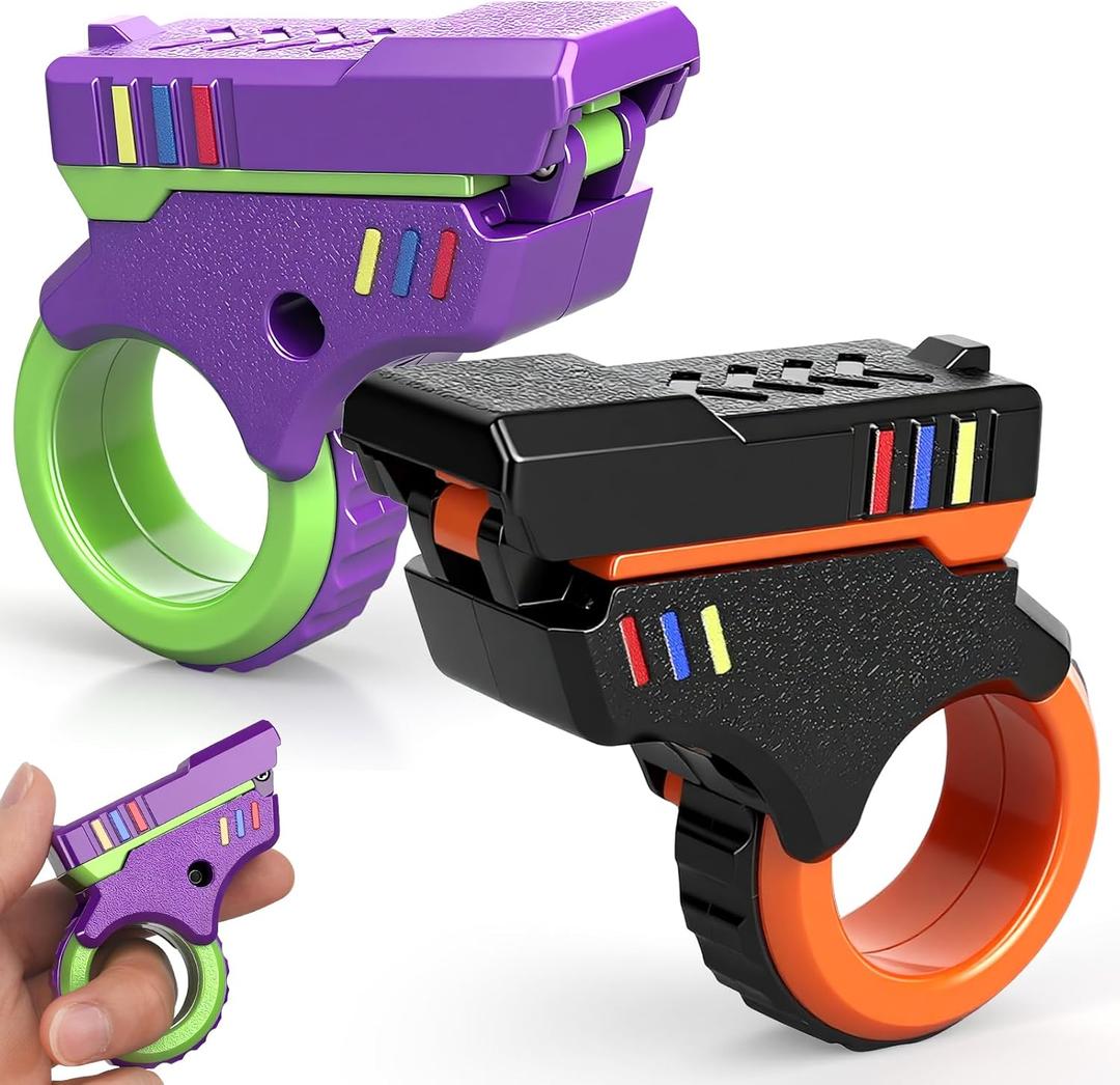 Valentines Day Gifts for Him 3D Fidget Slider Toy Adults Teen, 5 in1 Fun Fingertip Fidget Ring Hand Roller, Fidgets Spinner Pistol Toy for Focus Stress Relief, Gift for Teen Men, 2 PCS/Plastic