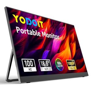 Yodoit Portable Monitor for Laptop 100Hz 18.5" FHD 1080P Screen IPS Display with USB Type C Port and Speakers with Smart Cover Metal Compatible with PC, MacBook, Xbox (Black)