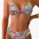 Fanuerg Women's Triangle Bikini Sets O Ring Linked Two Piece Swimsuits Floral Printed Cheeky Bathing Suit, Fruit Print, Medium