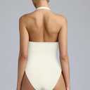 OQQ Women Halter Neck Bodysuits 2 Pack Sleeveless Shapewear One Piece Leotard Shirt Going Out Tops (Beige/Black, M)