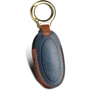 Leather Key Fob Cover, Leather Key Case Full Protector Compatible with Ioniq 6 Grandeur KONA Santa Fe 7 Buttons smart Key (Blue)