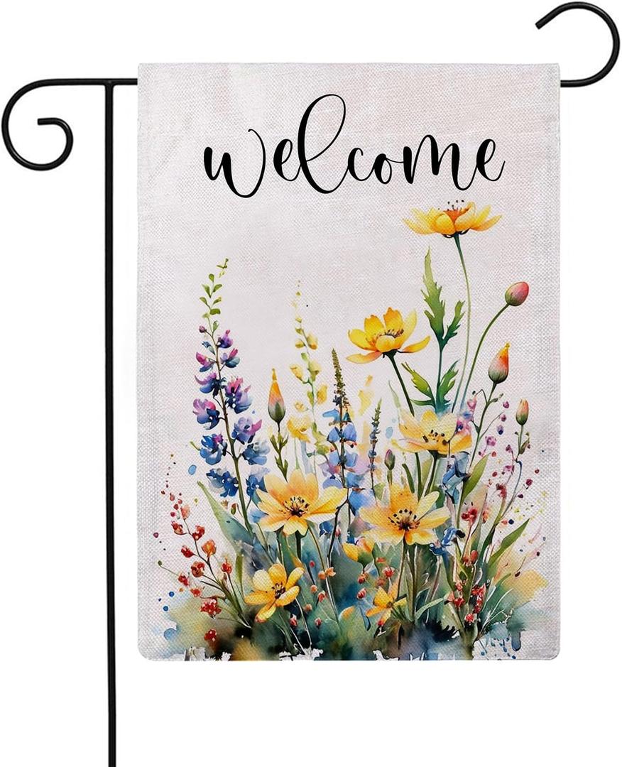2 x Colorful Floral Garden Flag 12.5 x 18 Inch Spring Welcome Garden Flag Double Sided Farmhouse Flowers Yard Flags for Outdoor Seasonal Porch Lawn Decor (Yellow)