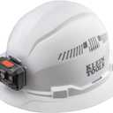 Klein Tools 60407RL Hard Hat, Rechargeable Headlamp, Vented, Full Brim Style, Padded Self-Wicking Odor-Resistant Sweatband, White