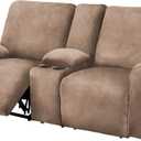 ULTICOR Reclining Love Seat with Middle Console Slipcover, 8-Piece Velvet Stretch Loveseat Reclining Sofa Covers, 2 seat Love seat Recliner Cover, Thick, Soft, Washable, Love seat Slipcovers (Sand)
