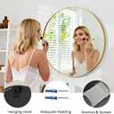 Bathroom Mirror for Wall, 24 Inch Round Mirror, Matte Gold Metal Framed Circle Vanity Mirror for Bathroom Bedroom Living Room Entryway, Anti-Rust, Tempered Glass, Hanging or Leaning