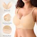 DEANGELMON Seamless Low Back Bra Wireless Backless Bra Womens Thin Straps Halter Bra Low Cut V Neck Multiway Convertible Bras (L)