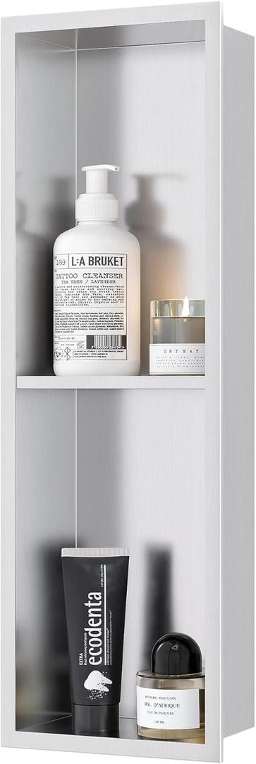 Stainless Steel Shower Niche 24" X 8", No Tile Needed Wall Niche Double Shelves, Recessed Niche Shower for Bathroom Storage, Brushed Nickel