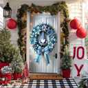 3 x BlissYard Winter Door Banner Set 35x71 Inch Gnome Christmas with Blue Striped Ribbon and Poinsettias Home Porch Decoration Festive Gnome Front Door Wall Hanging Party Holiday Outdoor Decoration