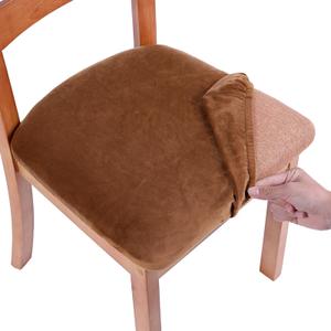 Smiry Velvet Seat Covers for Dining Room Chair Set of 3, Stretch Fit Removable Washable Chair Seat Cushion Protector Slipcovers with Ties, Camel
