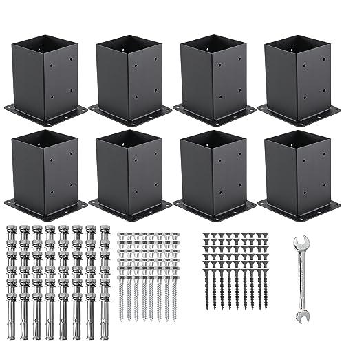 AXWHYS 4x4 Post Base 8 Pcs, (Inner Size 3.6x3.6) Post Anchors, 13GA Thick Solid Steel & Black Powder Coated,Deck Post Brackets Support Deck Base Plate Pergola Brackets Fence Kit Mailbox Mount…