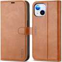 TUCCH Wallet Case for iPhone 13, [RFID Blocking] Card Slots Holder Stand [Shockproof TPU Interior Case] PU Leather Magnetic Protective Flip Cover Compatible with iPhone 13 6.1" 2021, Textured Brown