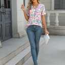 Rapbin T Shirts for Women Short Sleeve V Neck Tshirts Loose Fit Lightweight Soft Casual Summer Spring Tee Tops (S)