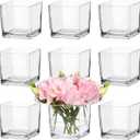 CONNOO 9 Pack Square Glass Vase 4" x 4" x 4", Clear Bulk Flower Vases for Centerpieces, Square Glass Cube Vase Floating Candle Holders for Wedding Party Home Decor