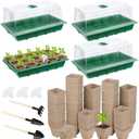 Hahood 4 Pack Seed Starter Tray Kit, 120 Square Seed Peat Pots for Seedlings with Plants Labels, Planting Tools, Plastic Growing Germination Trays with Lids for Indoor Outdoor Gardening, Green