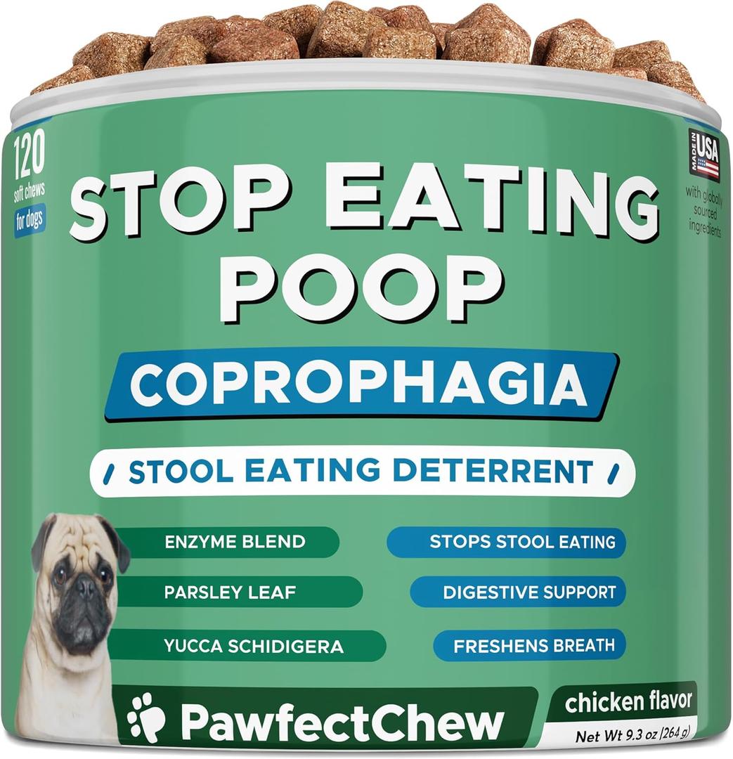 No Poo Chews for Dogs - Coprophagia & Stool Eating Deterrent with Probiotics, Digestive Enzymes & Breath Aid Support - Stop Dog Poop Eating - Made in USA - 120 Soft Chews, 05/2027