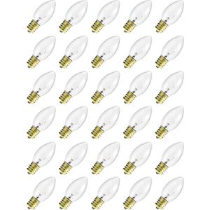 30-Pack C9 Incandescent Replacement Bulbs (Classic Glass), Bright Clear Christmas Light Bulbs for Outdoor Roofline & Patios, E17 Base, 7 Watt