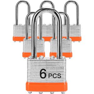 Padlocks with Same Key, LQYN 6 Pcs Laminated Keyed Padlock (1-9/16", 40mm), Keyed Alike Locks, Long Shackle, for Storage Locker, Hasp Latch, Toolbox, Sheds