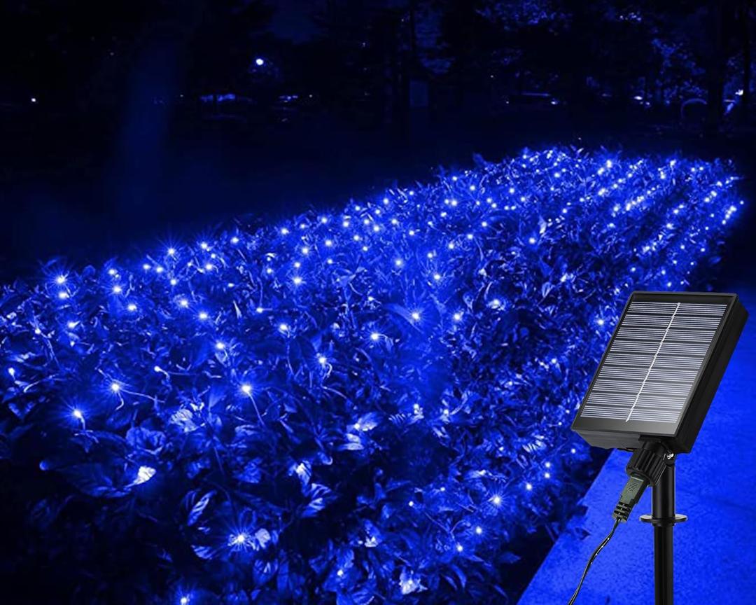 iBaycon Solar Net Lights, 5ft 5ft Mesh with 8 Modes, Waterproof for Xmas Trees, Parties, Gardens, Weddings, Outdoor Decorations (Blue)