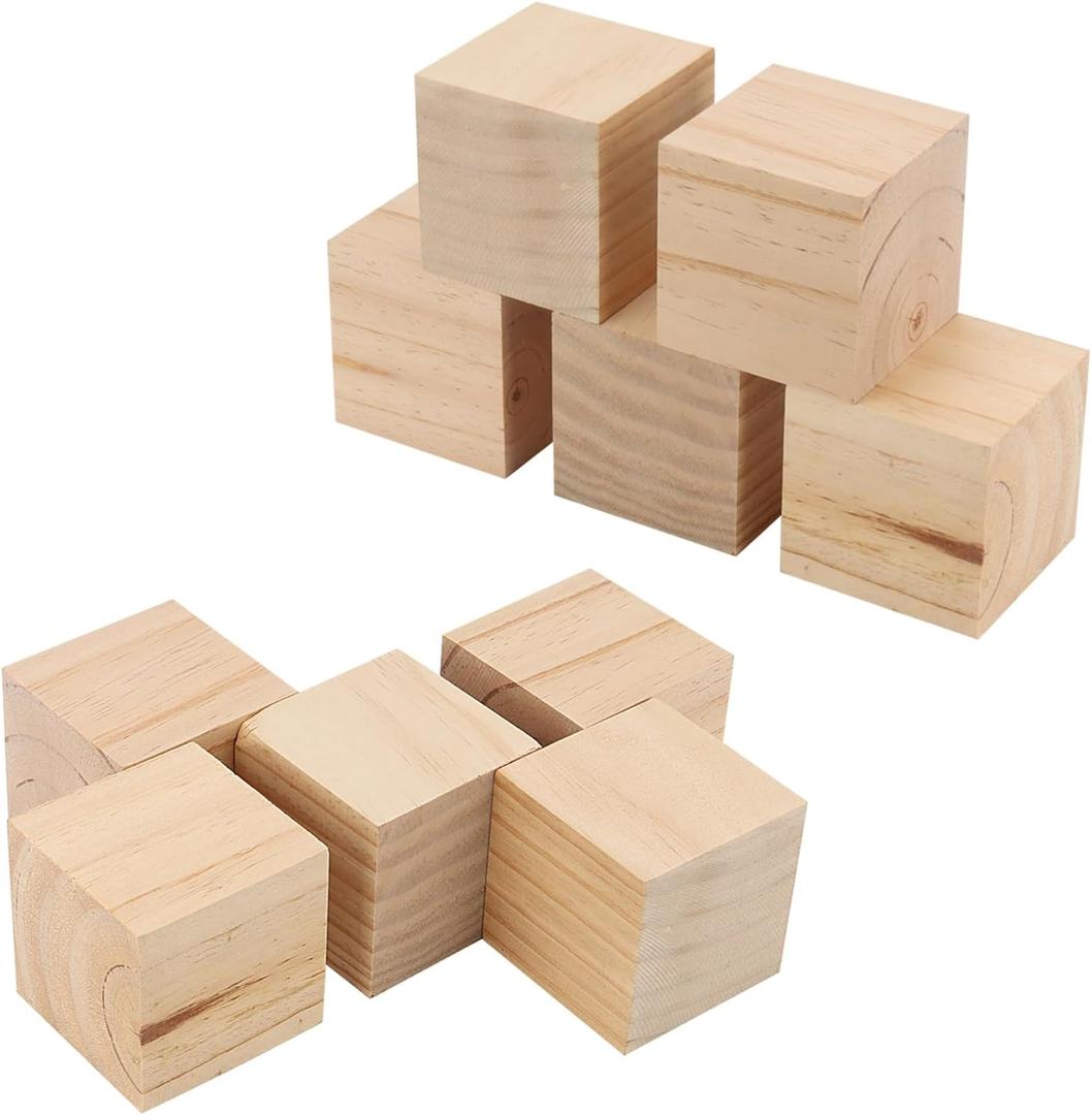 SOUJAP 10 PCS 3 Inch Unfinished Wood Cubes Bulk, Natural Square Wooden Blocks