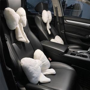 LYFJMUS 4 Pack Plush Bow Car Headrest Pillow and Lumbar Support Pillow Soft Butterfly Car Neck Pillows for Driving Cars Decor