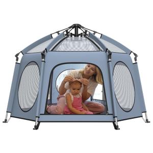 Baby Playpen with Canopy: 1-Second Setup, Ultra-Light & Sturdy | Indoor/Beach/Outdoor Toddlers Portable Playpen with UPF50+ Canopy, Bug Net & Carry Bag (Playard Safety Certified)