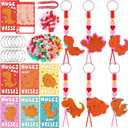 48 Pcs/24 Sets Valentine's Day Dinosaur Keychains Gift Crafts Dinosaur Nugget Cards and Beaded DIY Key Chain Making Kit Valentine Exchange Gifts for Classroom School Activities Party Favor