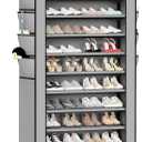 Mavivegue Shoe Rack with Cover, 10+1 Tier Tall Shoe Storage for 50-55 Pairs of Shoes, Shoe Organizer for Entryway, Closet, Garage, Grey