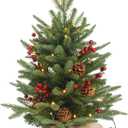 Prelighted Mini Christmas Tree 2 ft with 50 LED Light, 80 Tips Mini Fir Artificial Small Xmas Tree with Timer 24 inch Tabletop Tree Christmas Decoration for Bedroom Fireplace Mantel