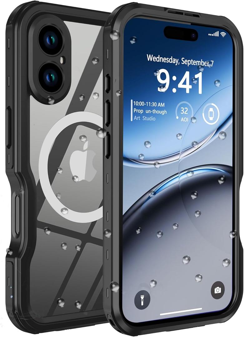 for iPhone 16 Plus Case Waterproof, [Shockproof] [Dustproof] [IP68 Waterproof] Full-Body Hard Case Built-in [Lens Screen Protection] for Diving Case (Black, for iPhone 16 Plus 6.7in)