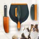 Paws & Co. Pet Hair Remover for Dogs Cats - 4-in-1 Cleaning Kit with Grooming Brush, Massage Comb & Dustpan - Fur Cleaner for Furniture, Carpet, Car, Sofa