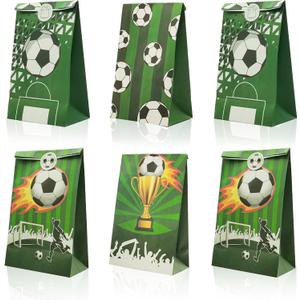 3 x YIPAXEJE 12 Pieces Football Party Favor Bags Candy Bags and Stickers for Children's Birthday Celebrations and Sporting Event Party birthday party supplies, Greener