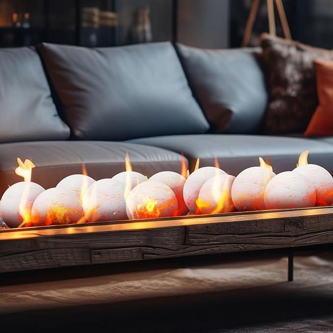 White Ceramic Fire Balls for Electric Fireplace 12Pcs