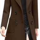 chouyatou Women Elegant Notched Collar Double Breasted Wool Blend Over Coat (Small, Coffee)