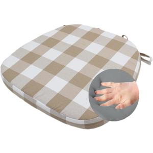 Chair Cushion with Ties for Dining Chairs - Memory Foam Non Slip Kitchen Chair Pad and Seat Cushion with Machine Washable Cover [16.5 x 16.2 Inches] - (Brown White,1)