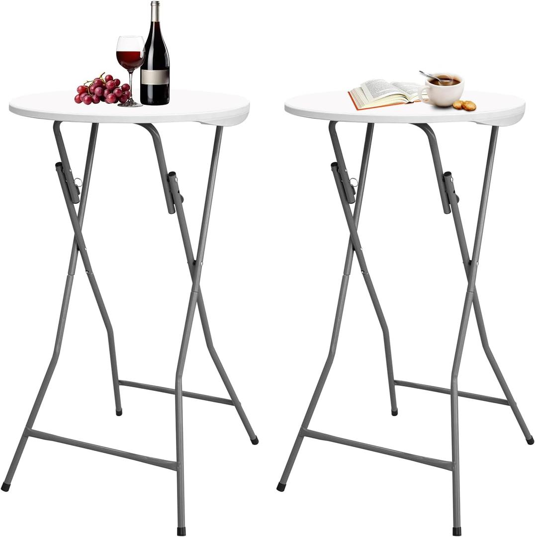 2 Pack 24" Round Folding High Top Cocktail Tables, 24 inch X 41 inch