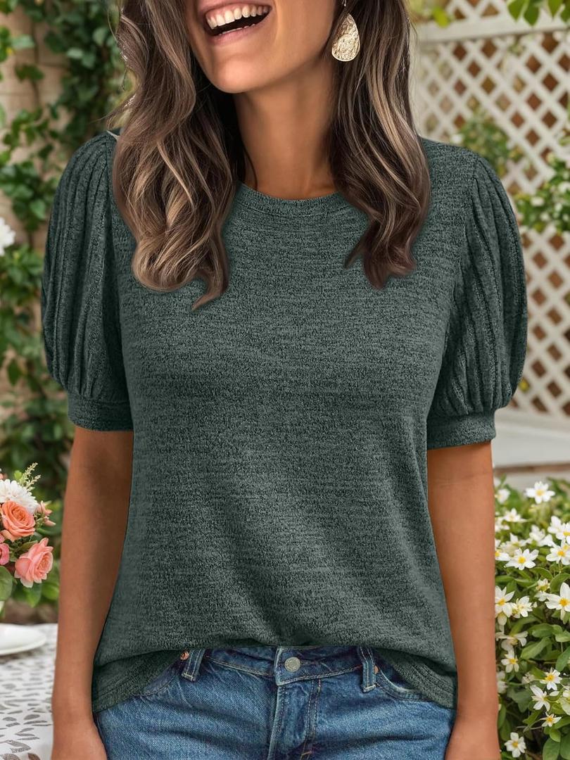 Womens Tops Summer Sweater Long Tunic Dressy Casual Blouses Business Cute Trendy Short Sleeve Shirt 2026 (Large, Green)