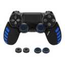 Controller Silicone Case Grip Set for PS4 - Rubber Protector Handle with 2X Joystick Thumb Caps and 2X Analog Precision Rings - Compatible with PS4/Slim/Pro - Blue Stripe