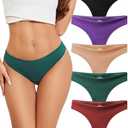 Voenxe Women Cotton Thongs Underwear, Breathable Soft Panties, Ladies Workout Undies Comfortable, Athletic Tangas Stretch, 5 Pack, XXL