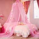 Bed Canopy for Girls with Star Lights,Princess Canopy Bed Curtains Mosquito Net with Gold Star for Girls Room Decor, Canopy for Bed Twin Single Full Queen Size Bed (Pink)