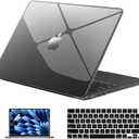 EooCoo Case Compatible with MacBook Air 15 inch M4 2025 2024 2023 Release A3241 M3 A3114 M2 A2941 Liquid Retina Display, Plastic Hard Shell Case + Keyboard Cover + Screen Protector, Crystal Black