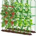 65" Cucumber Trellis for Climbing Plants Outdoor, Metal Garden Trellis for Raised Bed, Plant Support Structures with Netting for Cucumbers Tomatoes Beans Peas (67 * 17 * 65inch(L*W*H), Trellis)