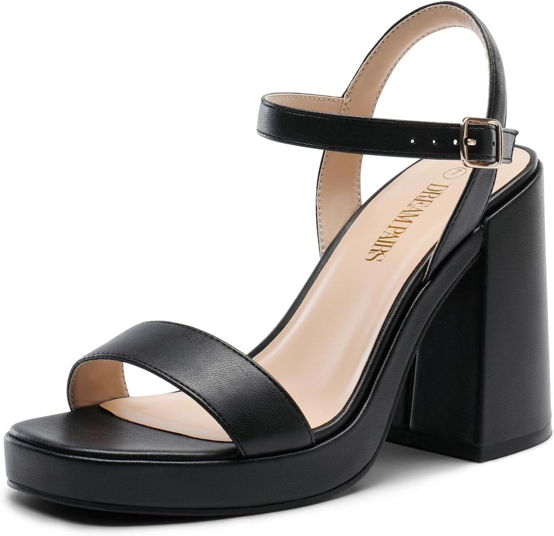 DREAM PAIRS Heels for Women Block Chunky Platform High Heels Open Toe GISELLE Fashion Wedding Party Evening Prom Dance Ankle Strap Dress Pump Sandals Shoes (7, Black)