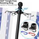 ZMTECH Flag Pole - Upgraded Bracket, 6 FT Stainless Steel Flag Poles for Outside House, Residential or Commerical, Tangle Free Flag Pole Kit for American Flag (Without Flag, Black)