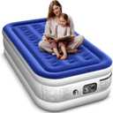 Twin Air Mattress with Built in Pump Luxurious Comfort 16" Raised Inflatable Mattress Twin Airbed Blow Up Mattress for Home and Guests 75"*39"*16"Air Bed 2 Mins Fast Inflate/Deflate 330 lbs Max (16" Blue & White)
