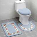 Drydiet 3 Pcs Rose Flowers Bathroom Rugs Set Coquette Room Decor Floral Bath Mat U Shaped Toilet Rug Non Slip Absorbent Floral Bath Carpet (Blue)