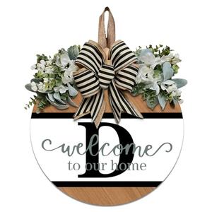 Last Name Round Front Door Wreath Decor for All Seasons, 26 Initial Letter Wreaths for Front Door Porch Welcome Garland and Eucalyptus Hanging Gift for Farmhouse Welcome Sign (D)